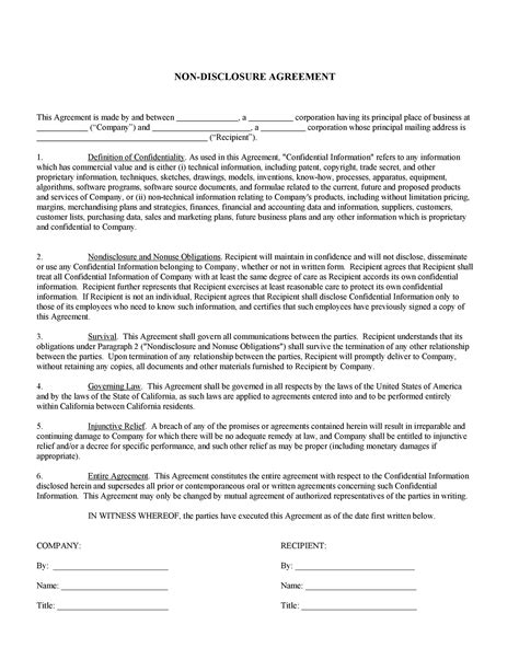 40 Non Disclosure Agreement Templates Samples And Forms Template Lab