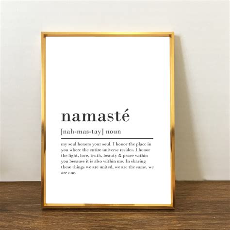 Namaste Definition Poster Inspirational Zen Wall Art Black