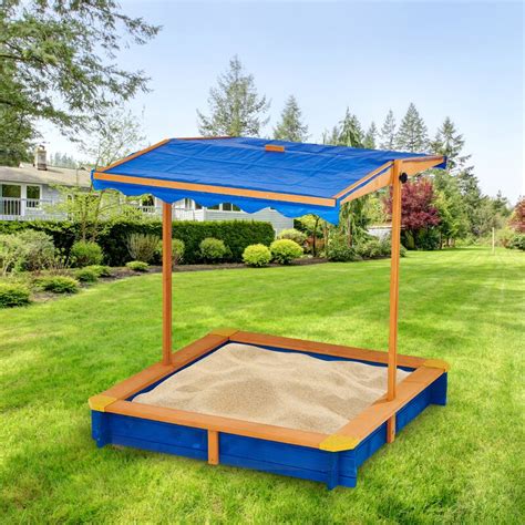 Teamson Kids 46 X 6 Solid Wood Square Blue Sandbox With Cover