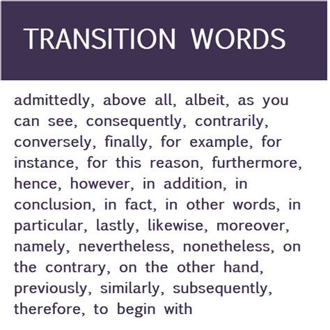 Transition Words And Phrases