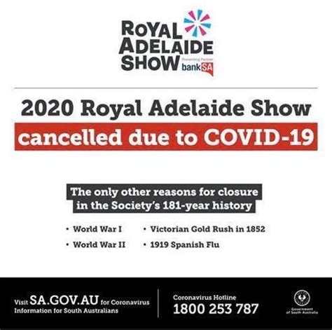 This marks the first time that the annual electronic entertainment expo (e3) citing concerns over the growing spread of coronavirus, the entertainment software association (the group behind the expo) will make an official. 2020 Royal Adelaide Show cancelled due to COVID-19 : Adelaide