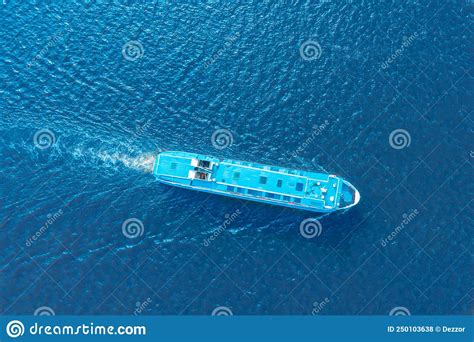 Aerial View Of Floating Ship Colorful Landscape With Boat In Marina Bay