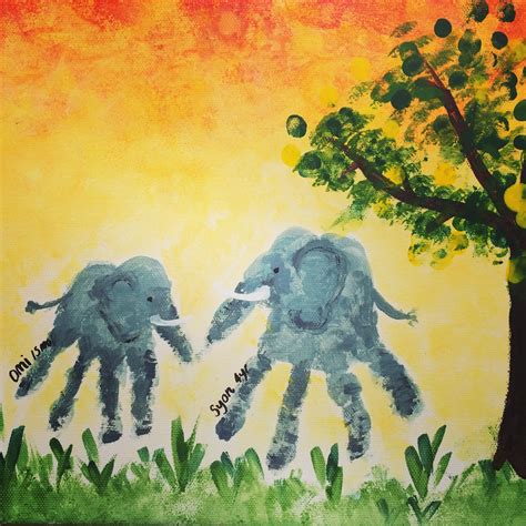 Childrens Elephant Handprints Painting For Daddy T Ideas Craft
