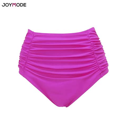 Joymode Womens Bikini Shorts Mid High Waist Solid Ruched Swimsuit
