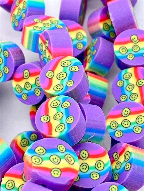 10mm Smiley Face Beads Purple Smileys Polymer Clay Beads Etsy