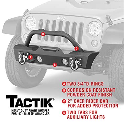 Tactik Hd Stubby Front Bumper With Bull Bar Hoop Fits Jeep Wrangler