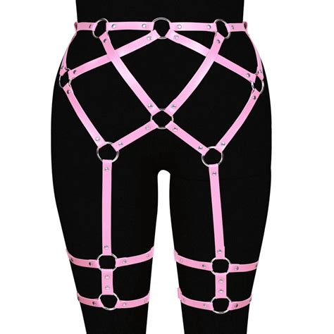 Pink Leather Garter Belt Body Harness Costume Seks Gothic Harness Bra Garter Suspenders Stocking