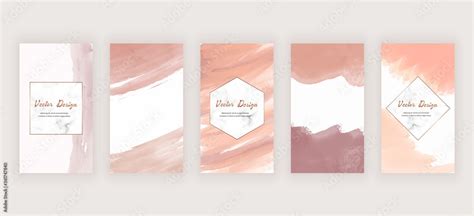 Watercolor Social Media Stories Banners With Nude Abstract Freehand Brush Stroke Shapes And