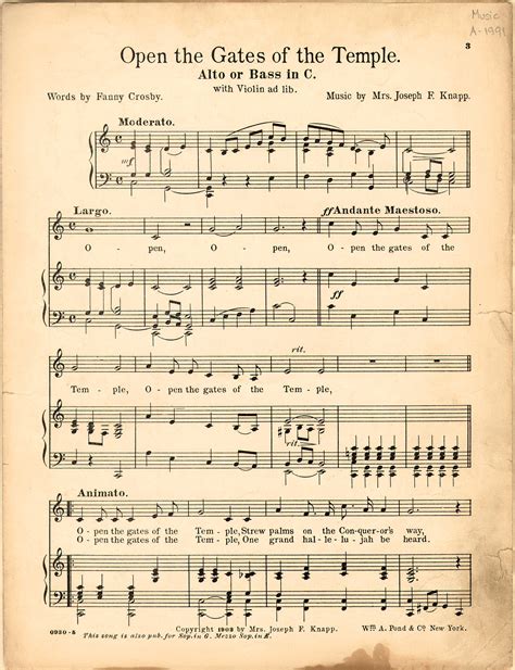 Open The Gates Of The Temple Historic American Sheet Music