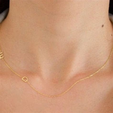 K Solid Gold Sideways Initial Necklace Perfect Gift For Etsy