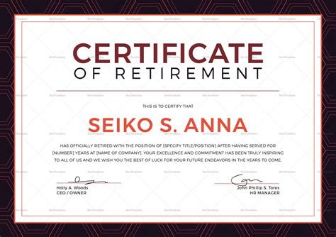 Retirement Certificate Template Sample Professional Templates