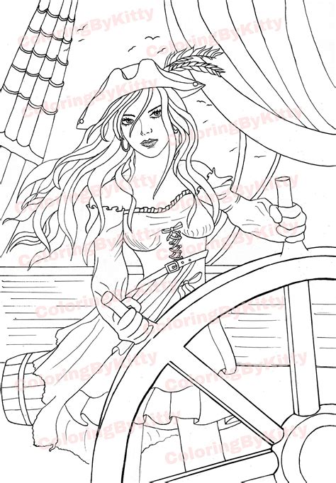 Pirate Girl Coloring Pages For Adult Instant Download Etsy