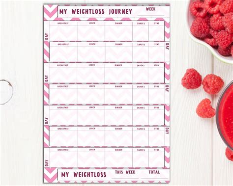 Slimming World Food Diary Printable Pink Colours Food Diary Etsy Hong