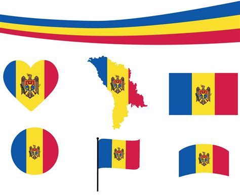 Moldova Flag Map Ribbon And Heart Icons Vector Illustration Abstract