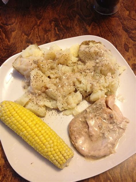 Lightly salt and pepper the pork chops. Crockpot Meal: pork chops on bottom-seasoned & topped w ...