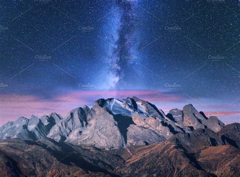 Milky Way Over Mountains Stock Photo Containing Milky Way And Star