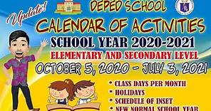DEPED SCHOOL CALENDAR OF ACTIVITIES for SY 2020-2021