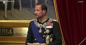 Crown Prince Regent Haakon Magnus of Norway reads throne speech at state opening of parliament 2020