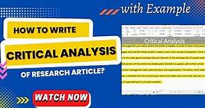 How to Write Critical Review of a Research Article? Critique Paper or Critical Analysis of Article