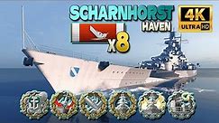 Battleship Scharnhorst: Intense battle with 8 ships destroyed - World of Warships