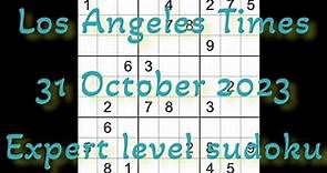 Sudoku solution – Los Angeles Times 31 October 2023 Expert level