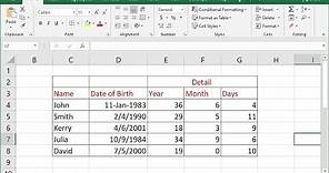 How to Calculate Age from Date of Birth in MS Excel (Year, Month, Day)