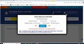 Rawalpindi Women University | Admission open | Fall 2023