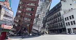 花蓮規模7.2地震市區2大樓嚴重傾斜 新北中和倉庫倒塌【圖輯】 | 生活 | 中央社 CNA