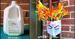 Recycled milk jug planters | milk can crafts | plastic bottle crafts | garden decor with plastic can