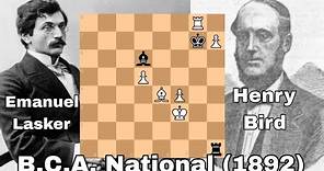 B.C.A. National (1892). Henry Bird vs Emanuel Lasker.