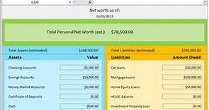Personal Net Worth Calculator: Excel Spreadsheet Asset & Debt Tracker