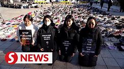 Protesters display 2,000 shoes in Seoul in solidarity with Palestinian victims