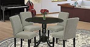 East West Furniture DLAB5-BLK-06 5 Piece Dinette Set for 4 Includes a Round Dining Room Table with Dropleaf and 4 Shitake Linen Fabric Parsons Dining Chairs, 42x42 Inch, Black