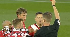 Jannik Vestergaard gets red card for challenge on Jamie Vardy | Premier League | NBC Sports