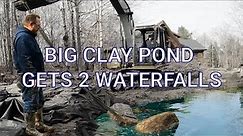 Clay pond gets filtration and waterfalls