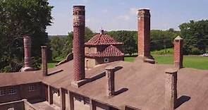 Aerial footage of Moravian Pottery & Tile Works in Bucks County