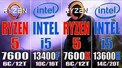 RYZEN 5 7600 vs INTEL i5 13400F vs RYZEN 5 7600X vs INTEL i5 13600K || PC GAMES TEST ||