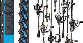 PLUSINNO Vertical Fishing Rod Holder, Wall Mounted Fishing Rod Rack, Fishing Pole Holder Holds Up to 9 Rods or Combos, Fishing Rod Holders for Garage, Fits Most Rods of Diameter 3-19mm