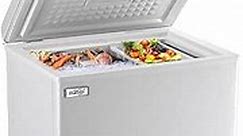 Chest Freezer 3.5 Cu.Ft Small Deep Freezer Top Door Mini Freezer with Removable Basket, Low Noise, 7 Adjustable Temperature and Energy Saving Perfect for Home Garage Basement Dorm or Apartment White