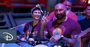 Dave Bautista First-Time Reaction to Guardians of the Galaxy: Cosmic Rewind | Walt Disney World