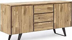 SIMPLIHOME Lowry SOLID ACACIA WOOD and Metal 60 Inch Wide Rectangle Modern Industrial Sideboard Buffet in Distressed Golden Wheat, For the Dining Room and Kitchen