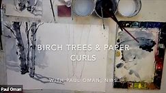 Watercolor Painting Birch Trees and Paper Curls