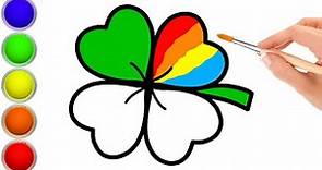 Clover Drawing Easy 🍀 How to Draw a Four leaf Clover Rainbow Colors / Learn to Draw for Kids