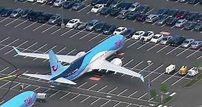 Aerials of 737 MAX planes parked at Boeing Field, Renton factory