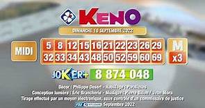 Tirage du midi Keno® du 18 septembre 2022 - Résultat officiel - FDJ