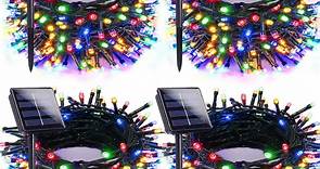 Amazon.com: 4 件組 多色太陽能 聖誕燈 戶外防水 100 個 LED 33 英尺(約 33 公尺)太陽能 LED 燈串綠線 8 種模式 太陽能仙女燈 適用於聖誕樹 派對 婚禮 花園裝飾