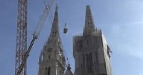 Controlled explosion of historic Zagreb cathedral tower