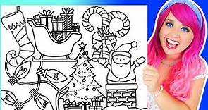 Coloring Christmas Pictures Santa, Candy Canes, Christmas Tree, Stocking, Sleigh & Christmas Lights