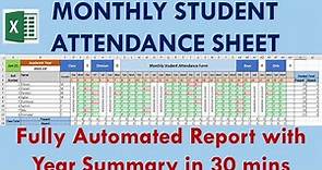 Monthly Student Attendance Sheet in Excel with Year Summary | Step by Step Tutorial