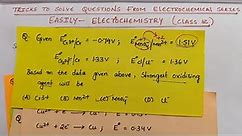Tricks to Solve Electrochemical Series Questions Easily from Electrochemistry chapter by Komali mam